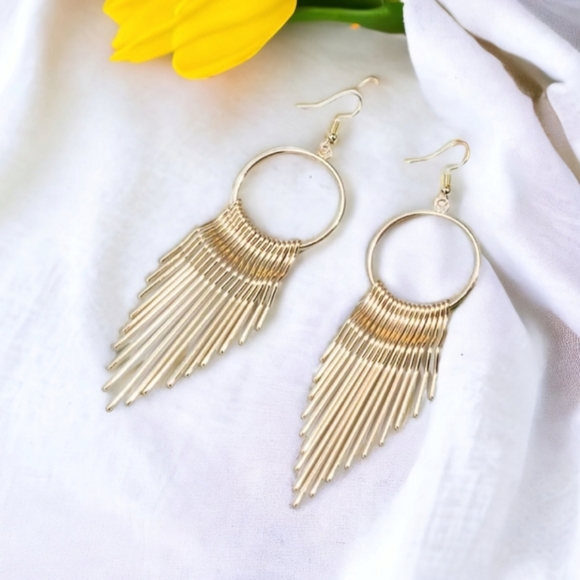 Gold Drop Dangling Earrings - Picture 5 of 11